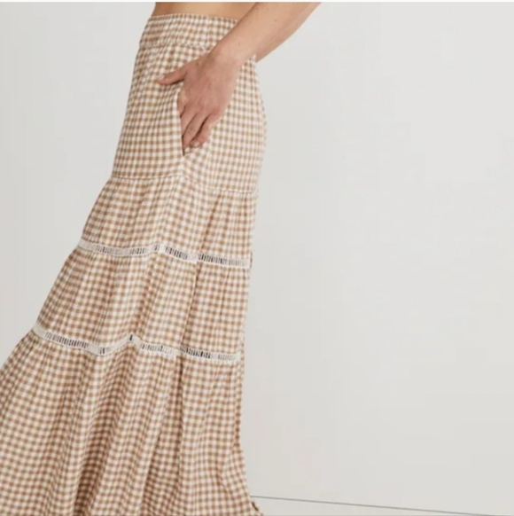 Madewell Gingham Tiered Linen Blend Maxi Skirt - Picture 2 of 9